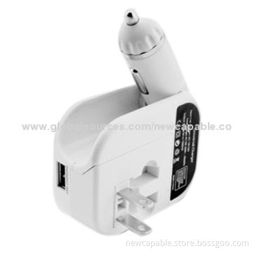 Dual-USB Car and Wall Charger with Universal Changeable Plugs, 5V DC, 500-1,000mA Input